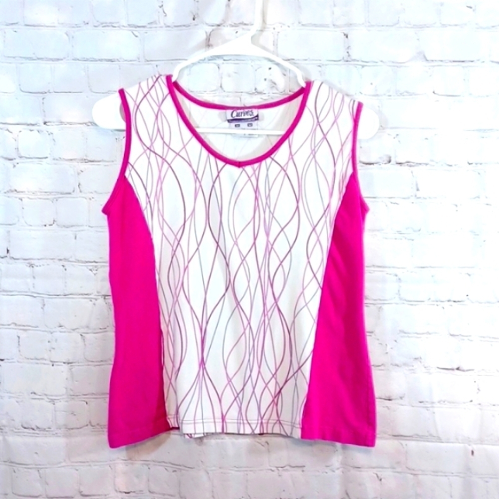 Curves Active Womans Pink Accent Yoga Top Sleeveless M